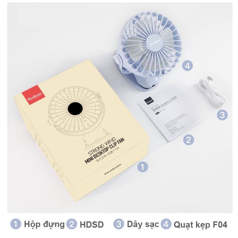 Quạt Mini Để Bàn Yoobao F04 6400mAh tích điện, Quạt Kẹp Đa Năng Sử Dùng Đến 32H, Xoay 720 Độ