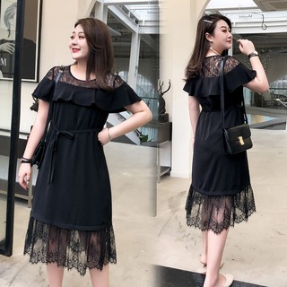 Đầm bèo ngực phối ren cho người béo mập - VBEO202