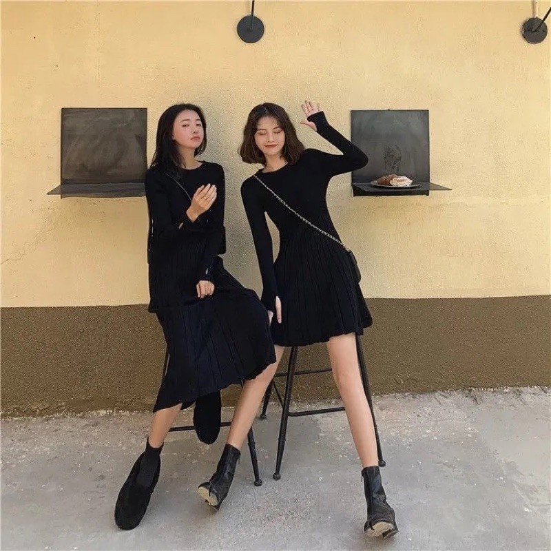 Váy len dáng xoè cổ tròn vải đẹp dáng chuẩn 2021