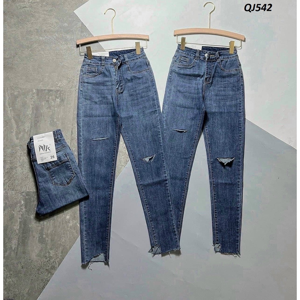 Quần Jeans Skinny Lưng Cao Rách Gối QJ542