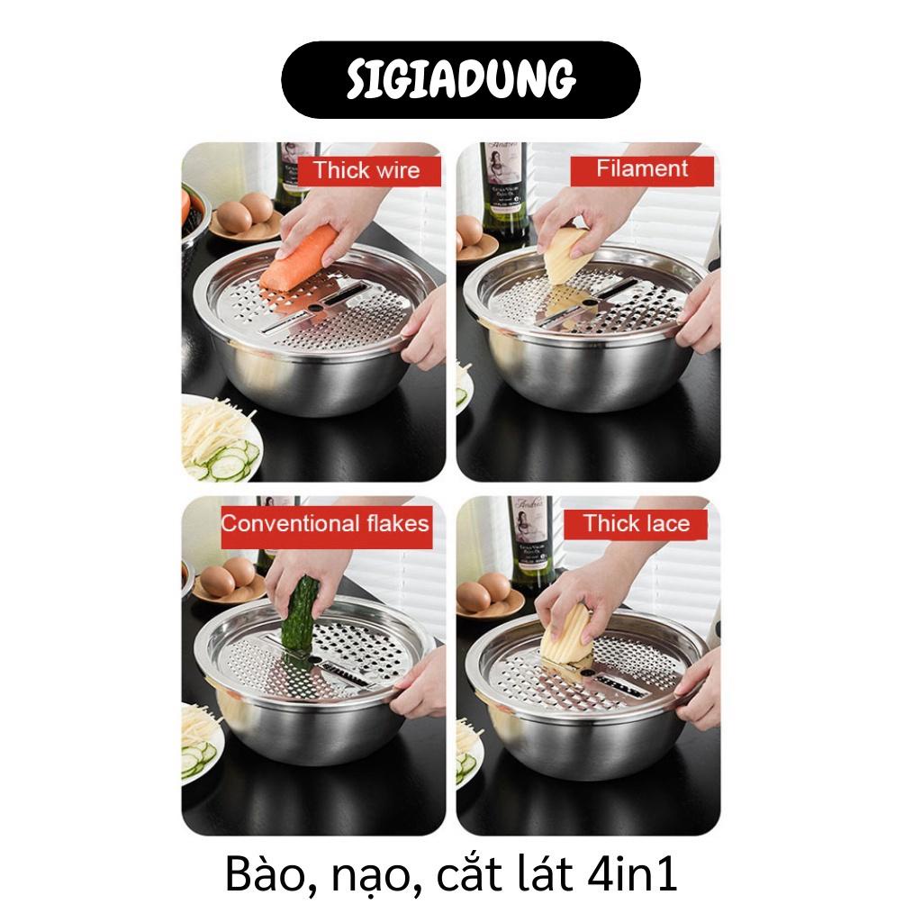 [SGD] Rổ Bào Rau Củ - Bộ 3 Món Bàn Nạo Hoa Quả Kiêm Rổ Và Chậu Inox Cao Cấp Không Gỉ 10034