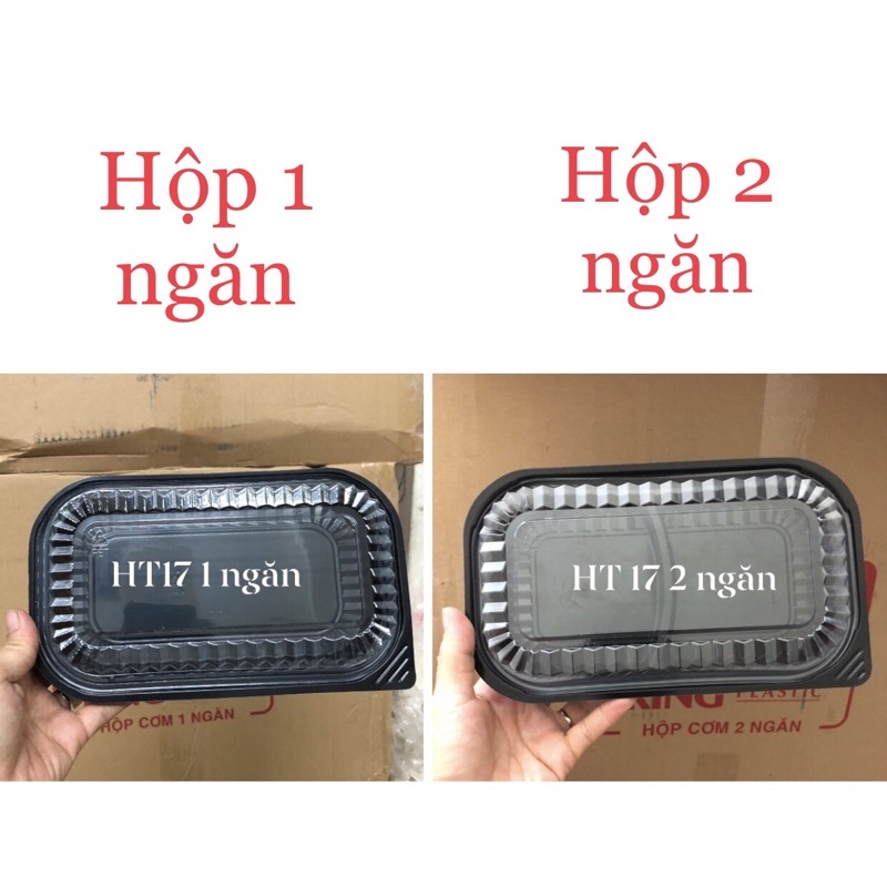 Hộp nhựa đế đen - Đựng cơm, bánh dùng 1 lần HT17 - Hộp 1 ngăn, hộp 2 ngăn