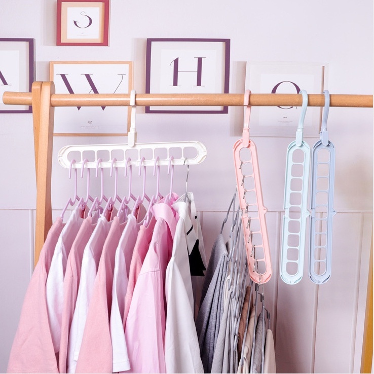Móc treo quần áo 9 lỗ bằng nhựa gấp gọn đa năng thanh xoay 360 độ thông minh tiết kiệm diện tích tiện tủ đồ Dimino