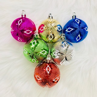 Set 6 trái châu hoa văn nhám đủ màu 6cm phụ kiện treo cây thông decor trang trí noel vòng nguyệt quế ngày lễ giáng sinh