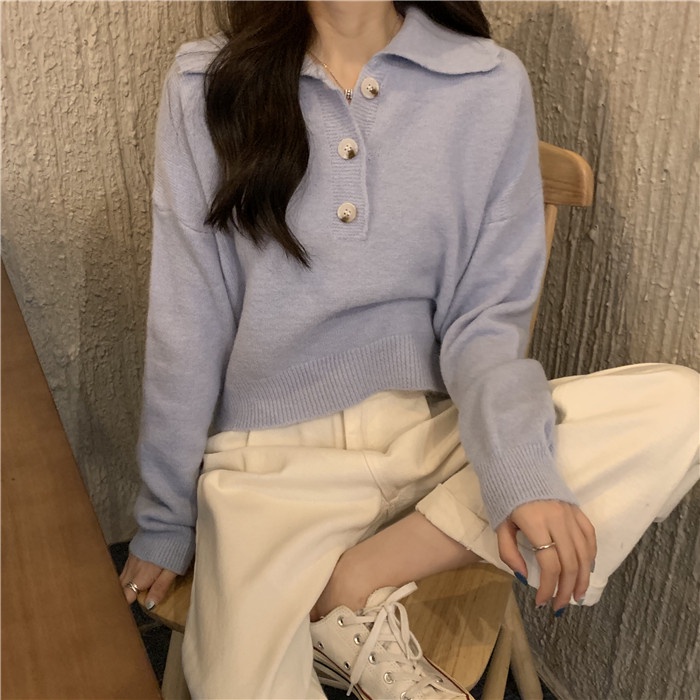 Áo len cổ polo dáng rộng phong cách Hàn Quốc có 5 màu thời trang cho nữ | BigBuy360 - bigbuy360.vn