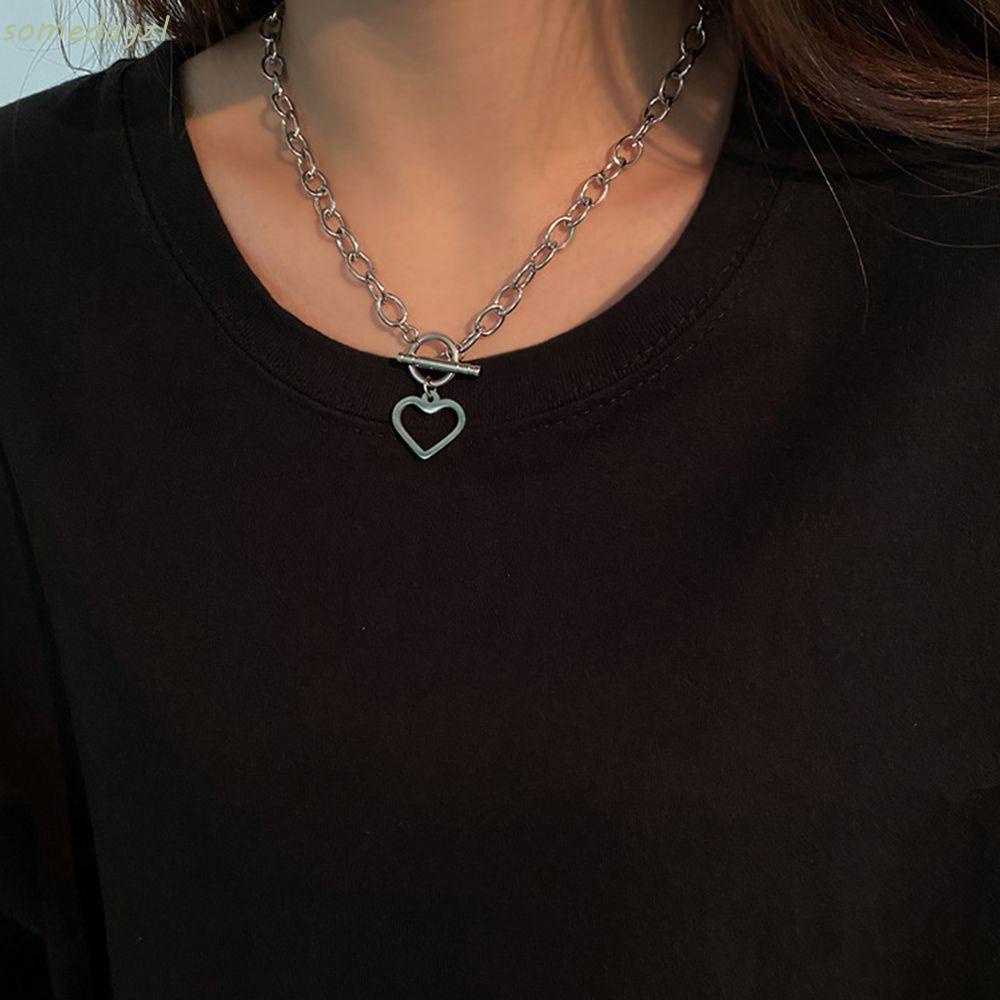 Vòng cổ choker mặt hình trái tim bằng hợp kim màu trơn phong cách Hàn Quốc cá tính thời trang cho nữ