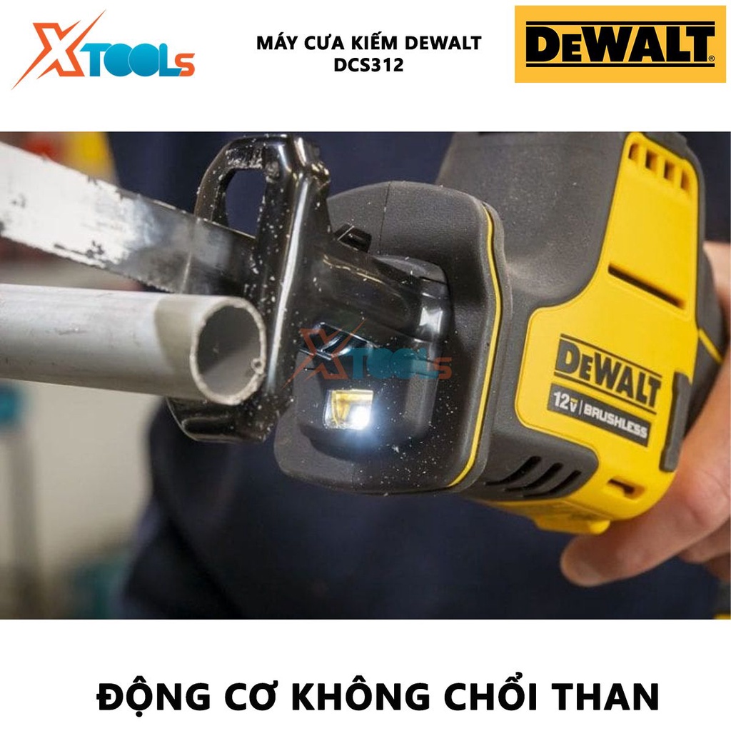 Máy cưa kiếm cầm tay 12V DeWALT DCS312, máy cưa đa năng motor không chổi than kèm 2 lưỡi cưa bảo hành chính hãng 3 năm