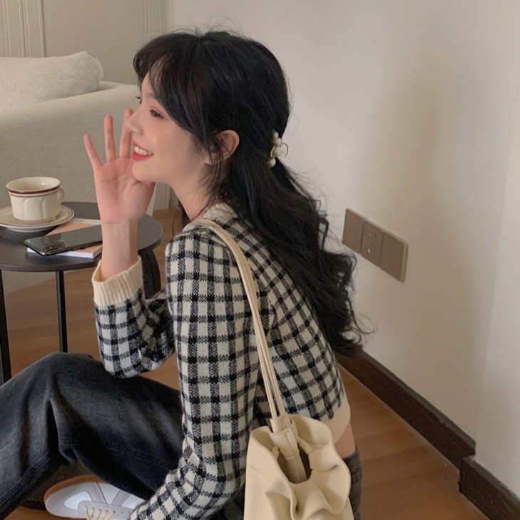 Áo Sweater Tay Dài Sọc Ca Rô Thời Trang Xinh Xắn Cho Nữ Mùa Thu | BigBuy360 - bigbuy360.vn