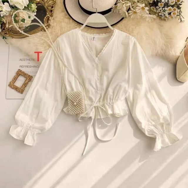 [Mã 153FASHIONSALE1 giảm 10K đơn 50K] Áo rúm tay ren cổ TT12