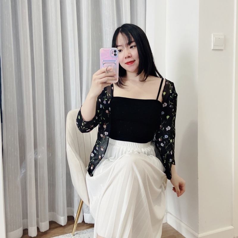 Áo Cardigan khoác mỏng voan hoa tay lỡ👘 Clip + Ảnh thật 👘 áo khoác dáng kimono chất tơ mịn