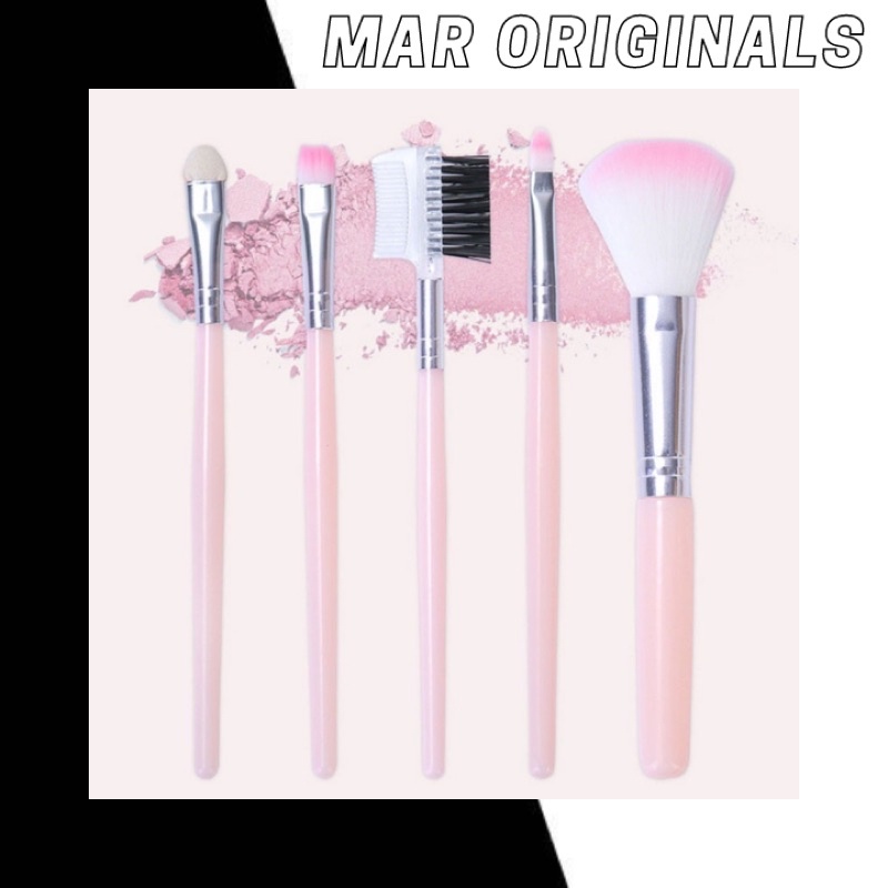 Bộ cọ trang điểm make up 5 món mini tiện lợi màu hồng size 12.5-13.5cm