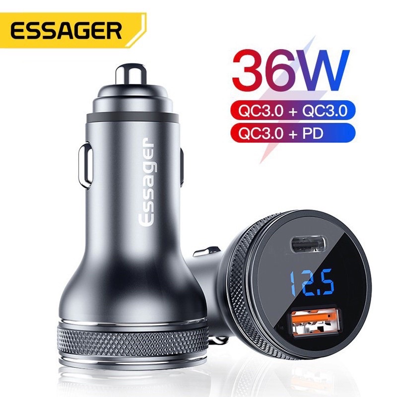 Tẩu Sạc Nhanh Essager 36w Hợp Kim Nhôm Có Màn Led hiển thị điện áp