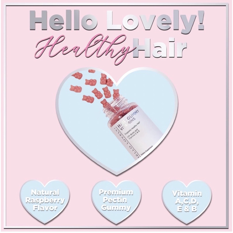 Kẹo dẻo gấu hồng vegan Hello Lovely Hair Vitamins Gummies with Biotin 5000 mcg 60 viên USAi