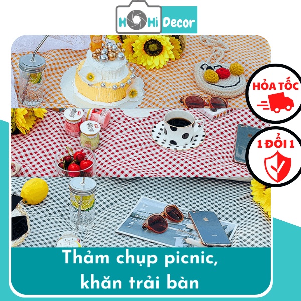 Thảm Picnic Chụp Ảnh Dã Ngoại, Đi Biển, Vải Caro, Khăn Trải Bàn - Phong Cách Vintage - Shop Hohi Decor