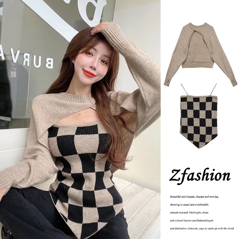 Set Áo Hai Dây Dệt Kim Họa Tiết Kẻ Sọc Thời Trang Cho Nữ (Bán Riêng Biệt)