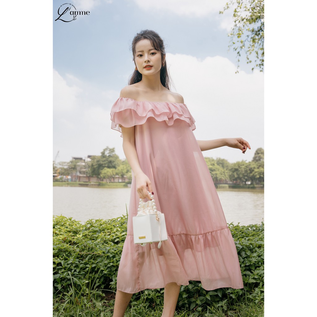 Váy bầu đẹp Junia Dress chất tơ 2 lớp mềm dịu nhẹ, kiểu dáng suông trễ vai cho mẹ bầu làm điệu  by LAMME