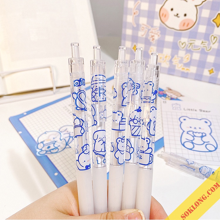 Bút bi bấm trong suốt hình gấu cute nét 0.5mm mực đen B37