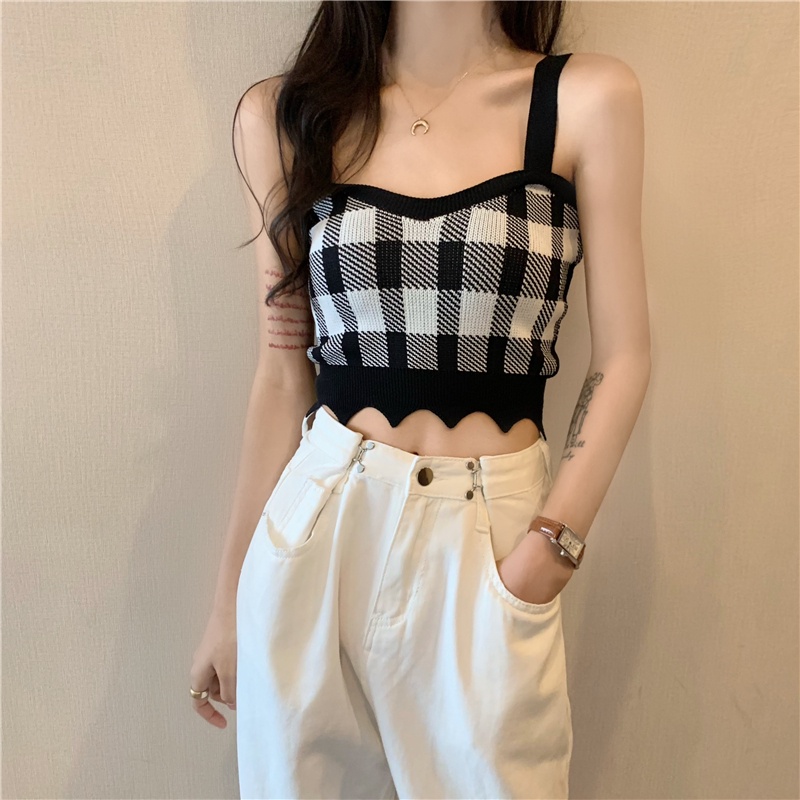 Áo dệt kim ZHELIHANGFEI hai dây dáng ngắn phong cách gợi cảm cho nữ