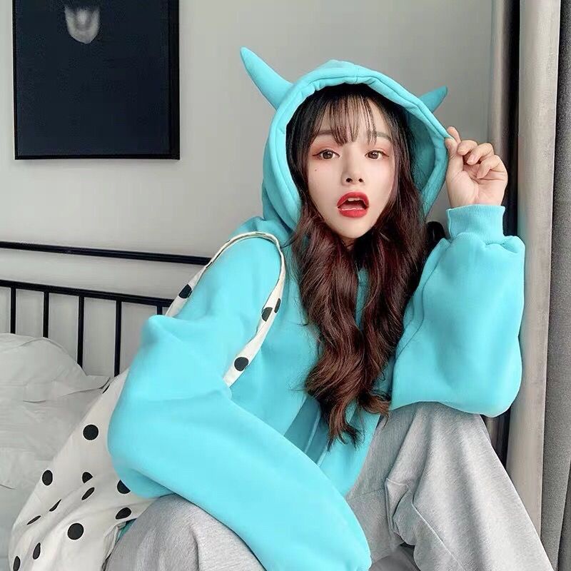 Áo sweater COZOKC tay dài dáng rộng màu trơn thời trang trẻ trung