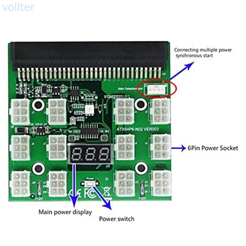 Bo Mạch Chuyển Đổi Nguồn Điện 12v Pci-E 12x6pin Với Màn Hình Hiển Thị