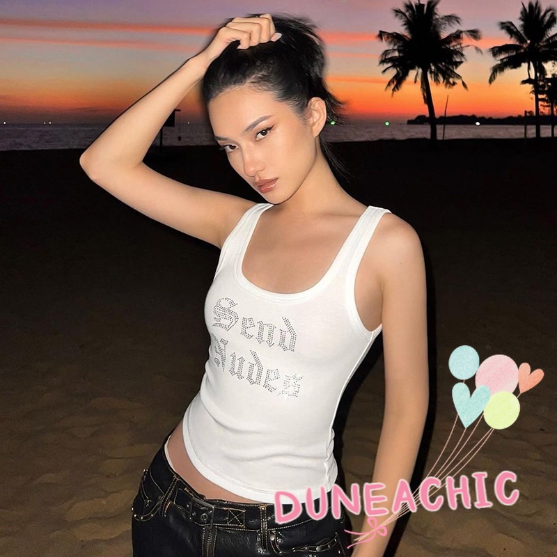 DUNEA Áo tank top đính đá lấp lánh thời trang cho nữ