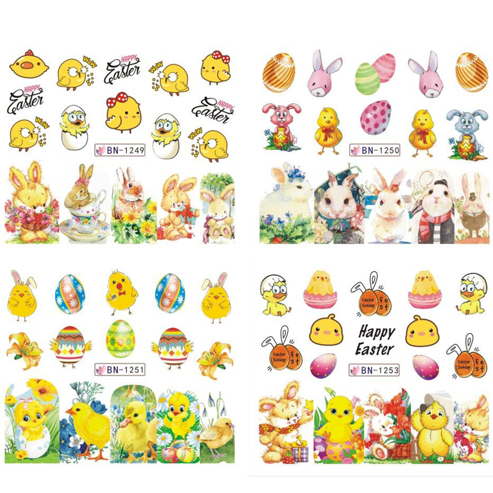 [Hàng mới về] Bộ 12 miếng dán trang trí móng tay nghệ thuật diy phong cách lễ Phục sinh