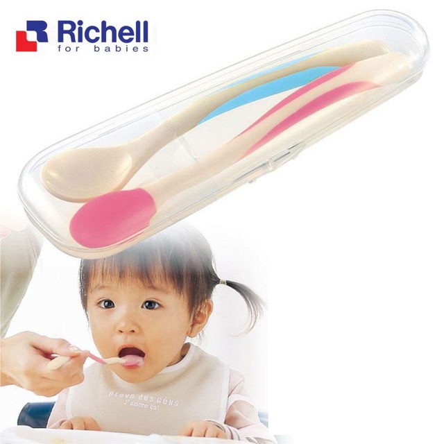 Sét 2 Thìa Mềm Ăn Dặm Richell Xanh Hồng