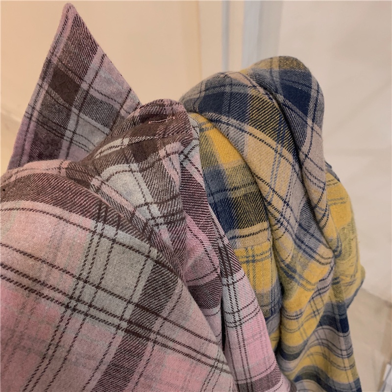 Áo sơ mi SUXI cho nữ dài tay họa tiết ca rô thời trang Hàn Quốc