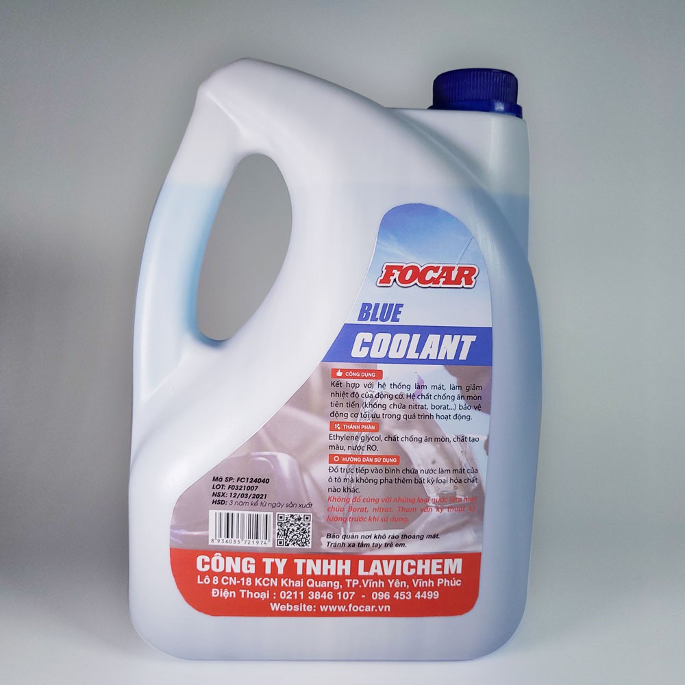 [Nhập mã LAVIM10 - Giảm 10%] Nước làm mát động cơ ô tô Focar Blue Coolant 4L (Tặng khăn lau Microfiber)