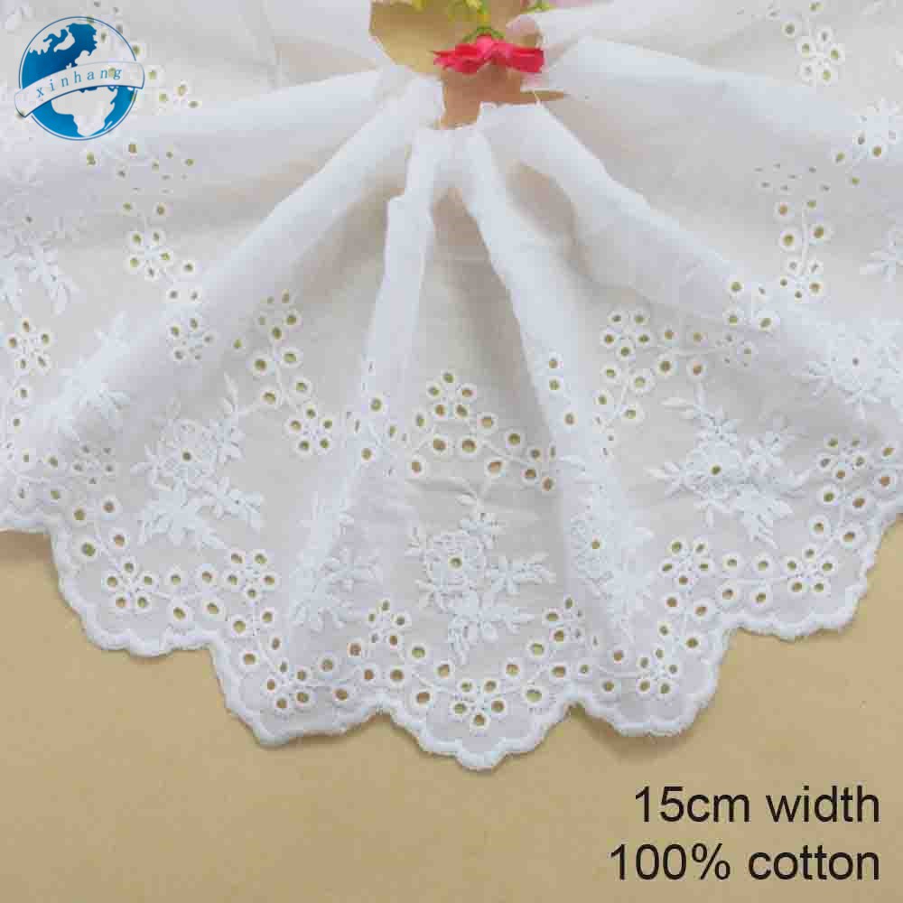 Cuộn Ren Ruy Băng mini Rộng 100% cotton Rộng 15cm 3704 Dùng Trang Trí Đầm diy
