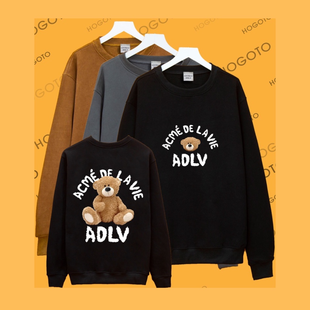 Áo Sweater Gấu Teddy ADLV hottrend, áo Nỉ form rộng nam nữ cực dày