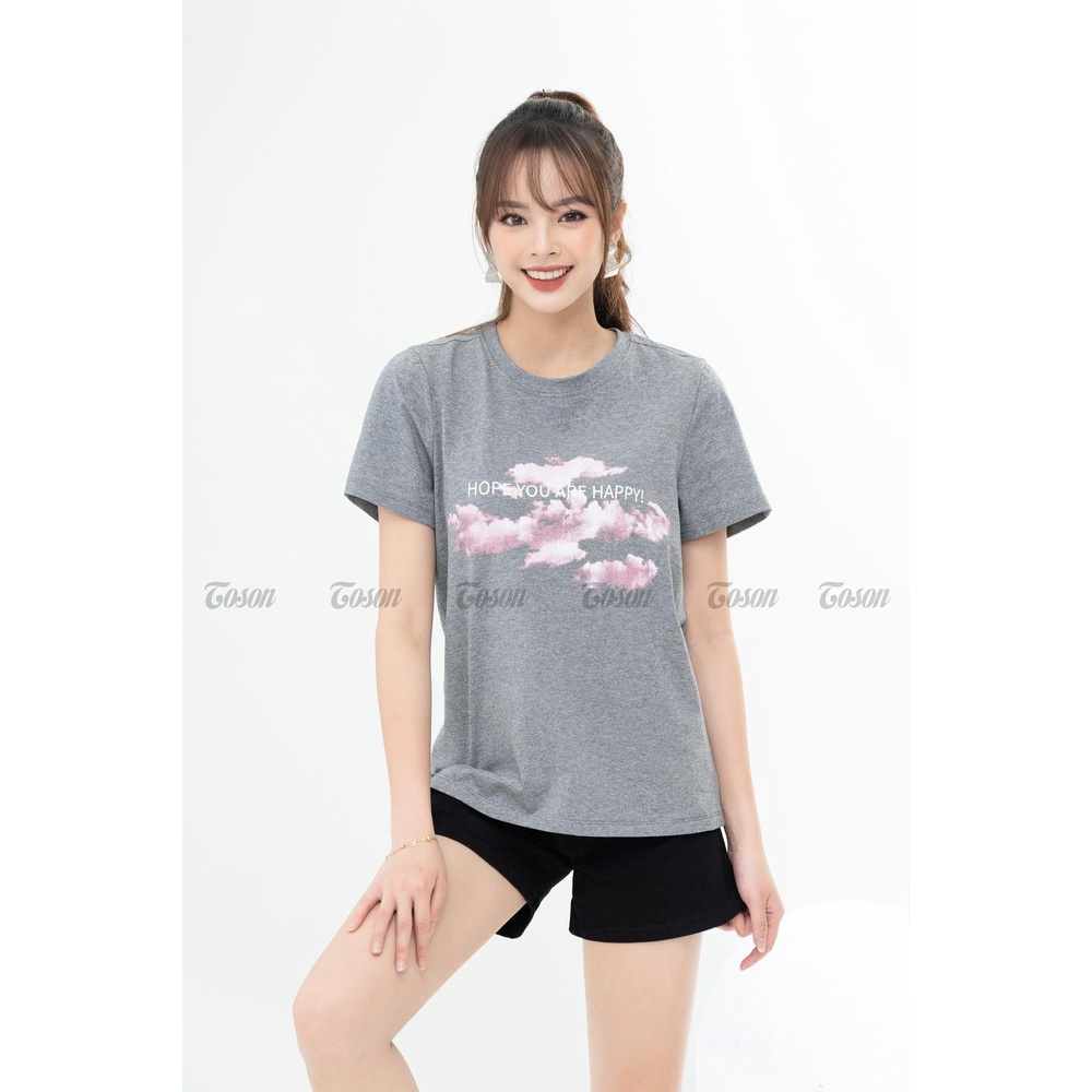 Áo Cotton ghi form rộng in hình đám mây 3D Toson AP666G32