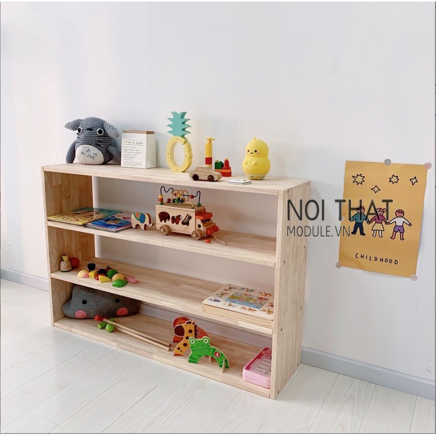 Kệ sách cho bé 3 tầng, kệ để đồ chơi cho trẻ gỗ thông tự nhiên