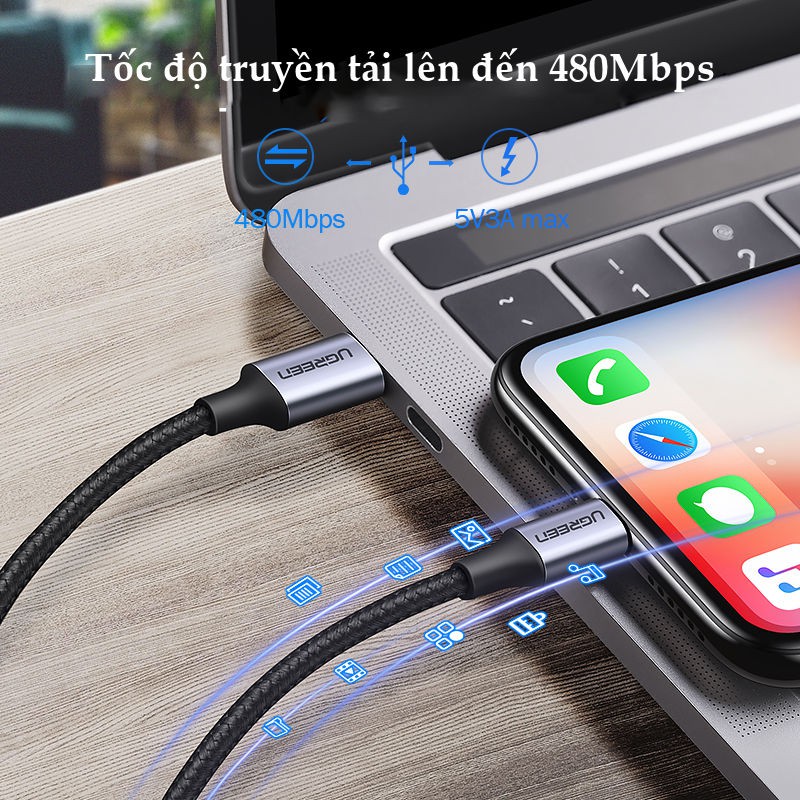 Cáp sạc nhanh USB type C sang Lightning MFI UGREEN US304 US305 - Sạc nhanh PD cho iPhone 12 / iPhone 11 dài 0.25m - 2m