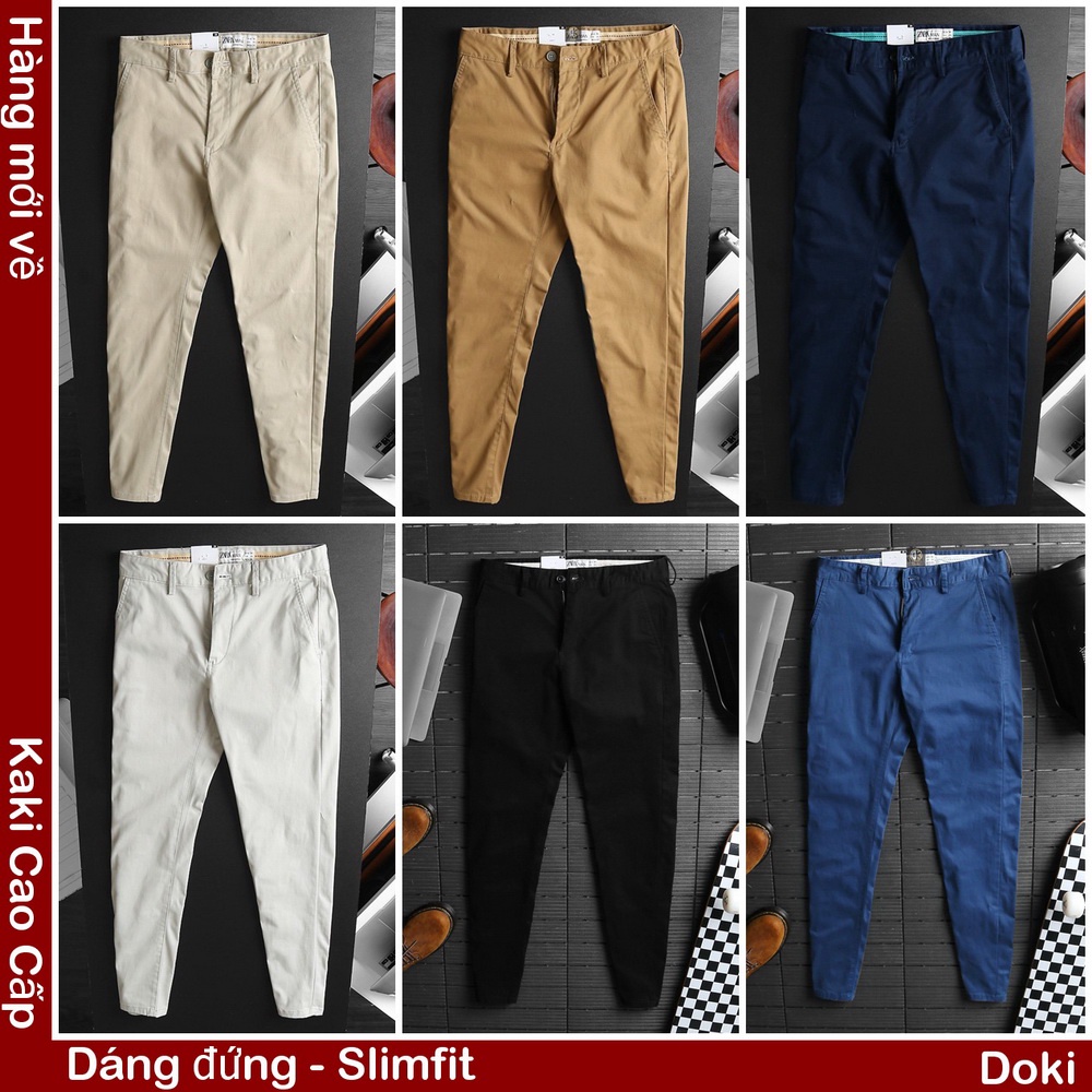 Quần Kaki Nam Cao Cấp Xanh dương nhạt, Dáng ôm đứng Chất vải co giãn Thoải mái, DOKI KC-21