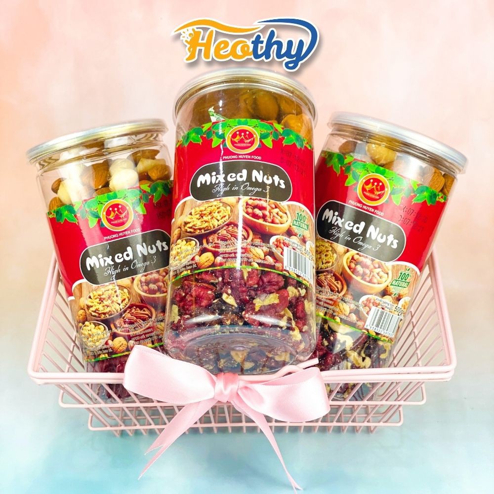 Hạt dinh dưỡng mix 3 loại hạt hạnh nhân, hạt macca, hạt óc chó 500gr Heothy Food, đồ ăn vặt Việt nam chất lượng cao