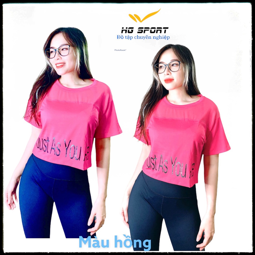 Áo Tập Gym, Croptop dáng rộng, Đồ Tập Zumba, Aerobic, Yoga nữ phối lưới Hg Sport CRT602