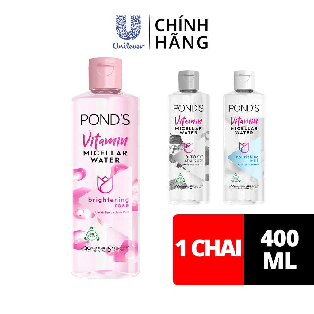 Nước tẩy trang Vitamin Pond's Micellar Water 400ml:Hoa hồng sáng da