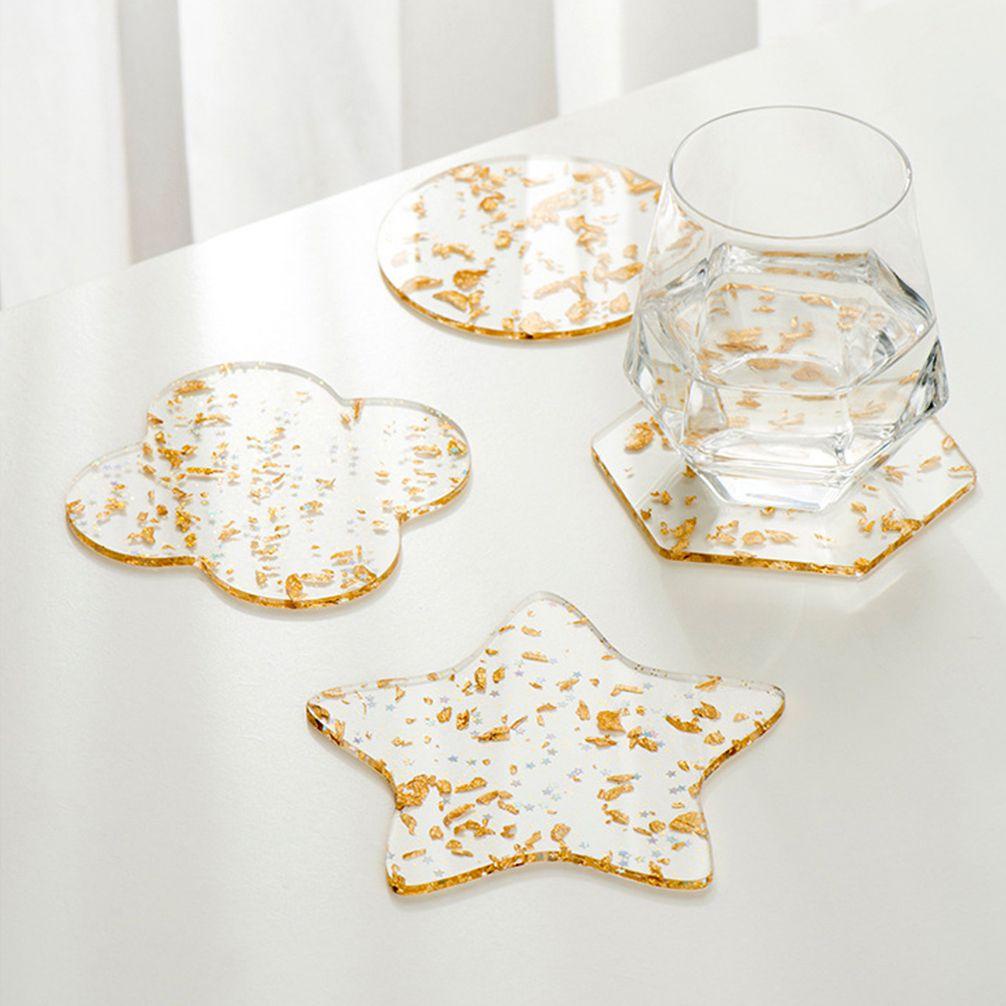 Đế Lót Cốc Bằng Acrylic Cách Nhiệt Thời Trang Sang Trọng|Miếng Lót Bàn Ăn Bằng Lá Nhôm Chống Trượt Tiện Dụng