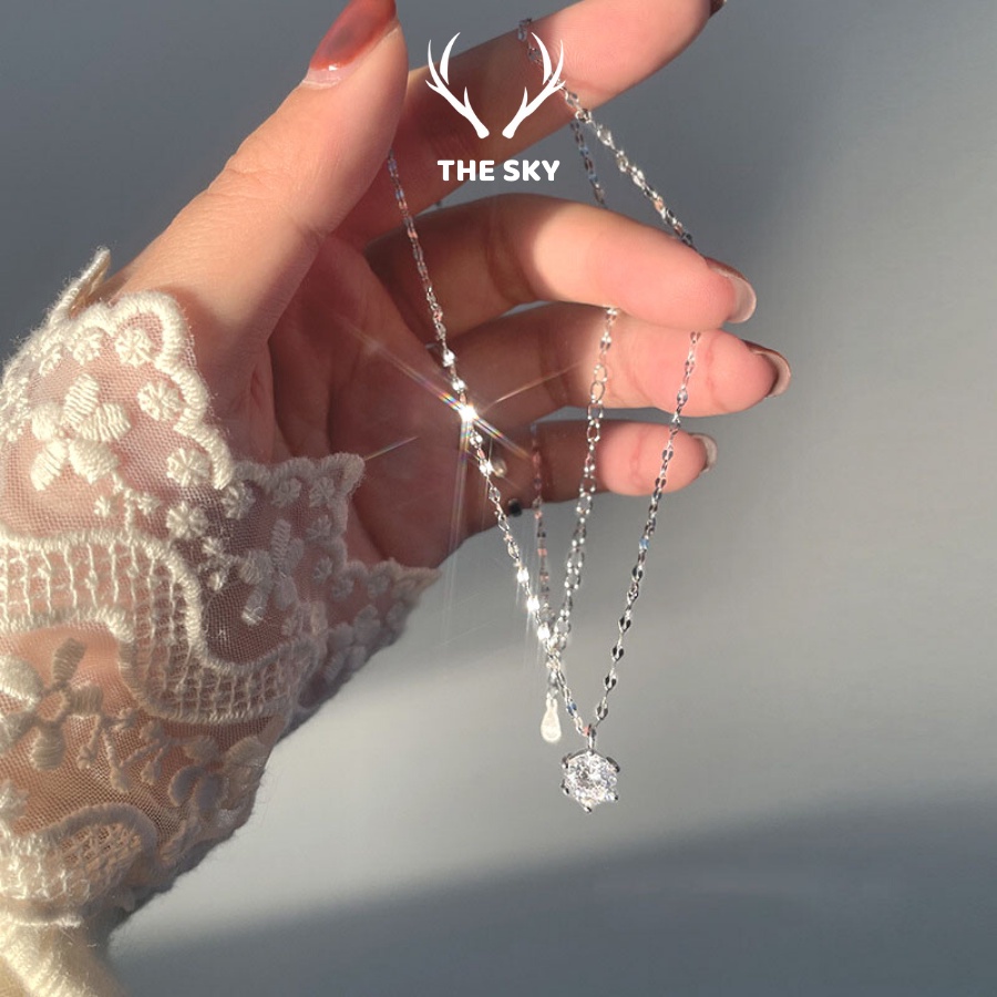 Vòng cổ nữ DC1004 mặt một viên đá sáng lấp lánh, dây chuyền bạc phụ kiện trang sức đẹp