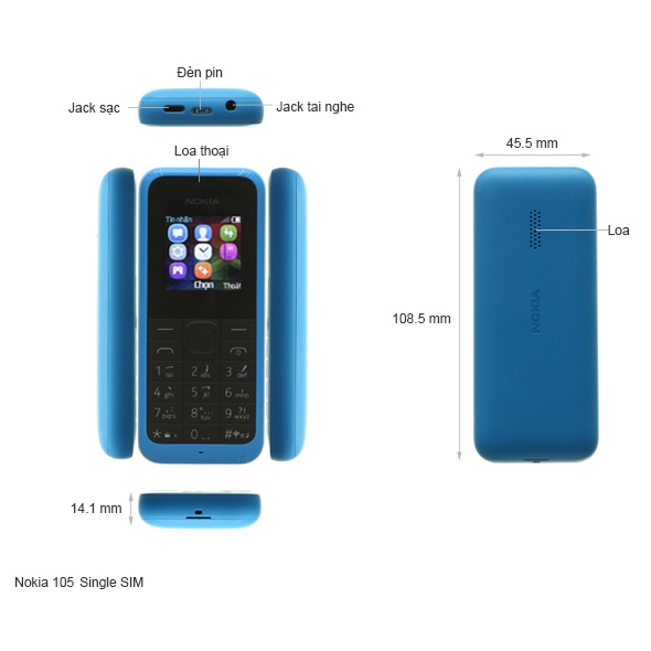 Điện thoại Nokia 105 cổ giá rẻ cũ, mới 99%, 1 sim chính hãng ( Tặng kèm pin sạc)