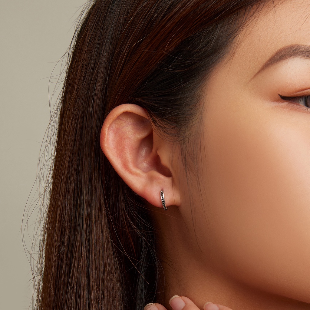 BAMOER Bông Tai Xi bạc 925 ĐíNh Đá Zircon Đen ThờI Trang