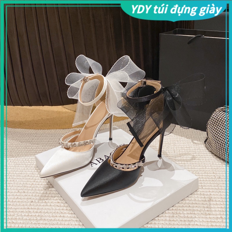 （YDY túi đựng giày）Giày Cao Gót Mũi Nhọn Đính Đá Phối Nơ Xinh Xắn Dành Cho Nữ 8P