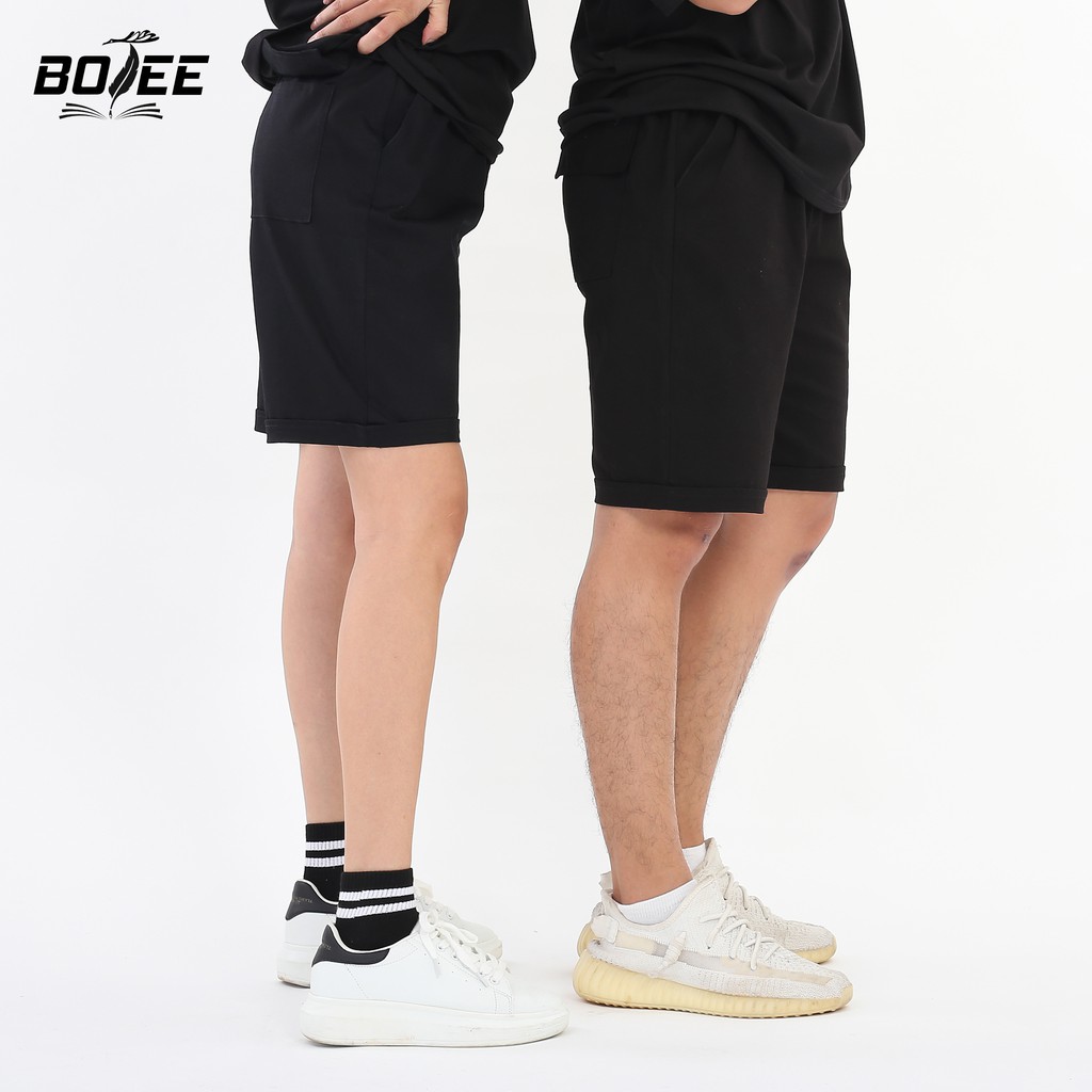 Quần short kaki basic BOTEE unisex nam nữ màu đen trơn form rộng ống suông | BigBuy360 - bigbuy360.vn