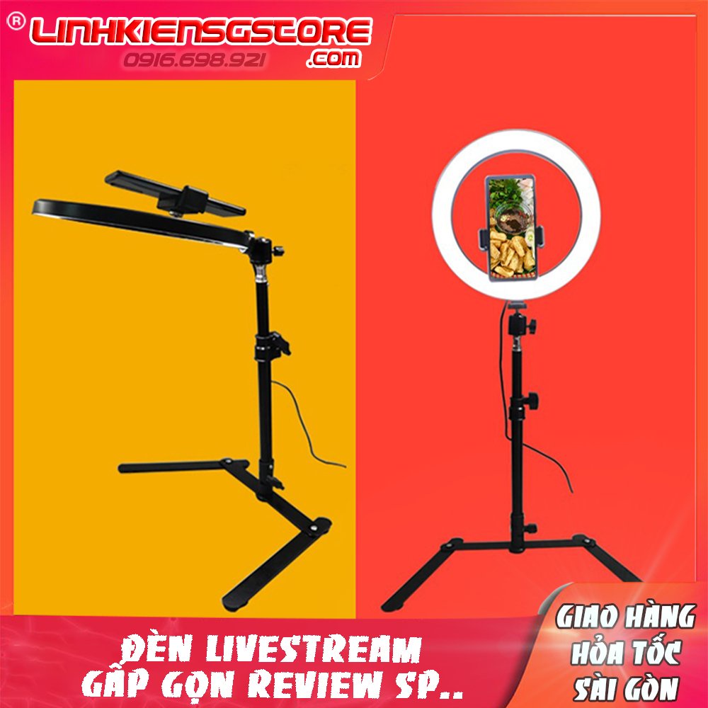 Chân gấp gọn, đèn live 26cm chụp hình đồ ăn, sản phẩm nhỏ gọn gàng dễ tháo lắp
