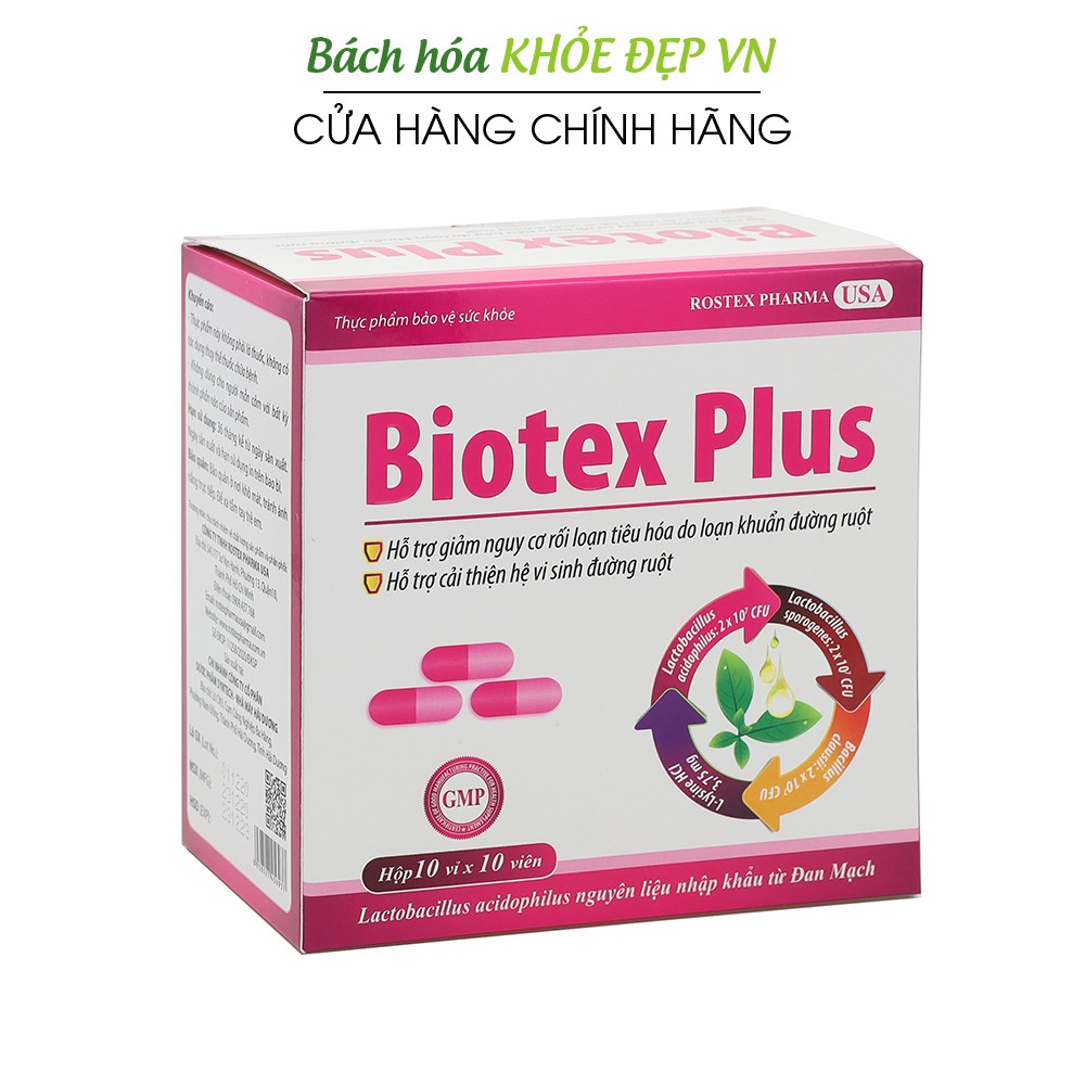 Biotex Plus giảm rối loạn tiêu hóa, giảm tiêu chảy, táo bón - Hộp 100 viên