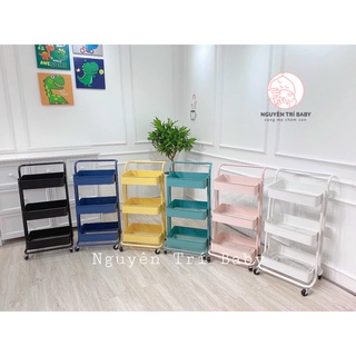 Kệ sắt đa năng 3 tầng sơn tĩnh điện, đựng đồ em bé, có tay cầm và bánh xe