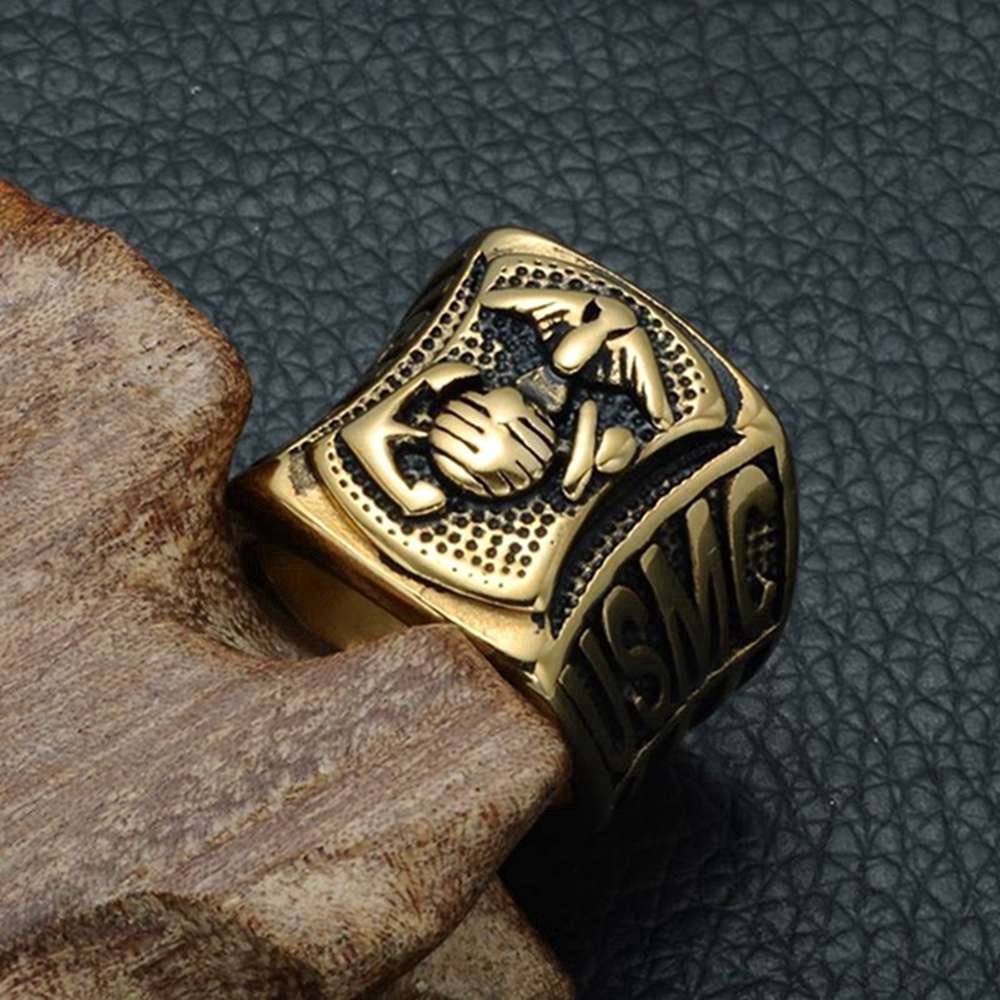 Marine Corps Anchor Gold Ring Men Badge Ring Stone Jewelry