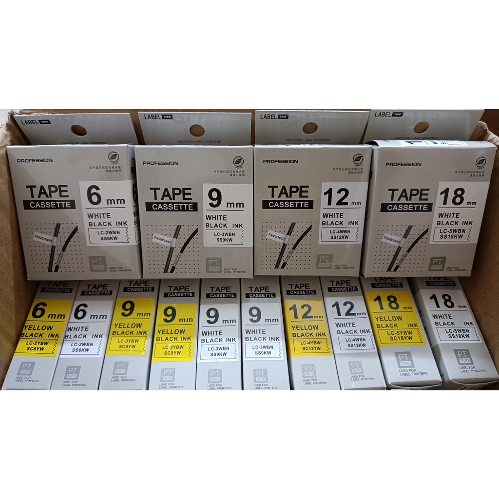 Băng mực in nhãn cỡ 6mm,9mm,12mm,18mm dài 8m dùng cho máy TEPRA PRO KING JIM SR-R170V / SR530 / SR970 / SR5900P /SR7900P