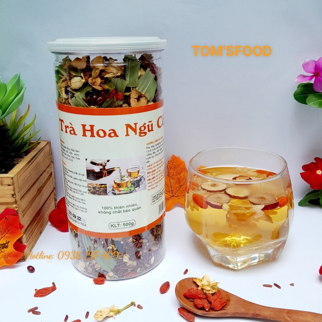 Trà Ngũ Cốc Gạo Lứt Đậu Đen Hoa Nhài , Kỷ tử, táo đỏ   Trà giảm cân ,Thanh lọc cơ thể, Hộp 500gr